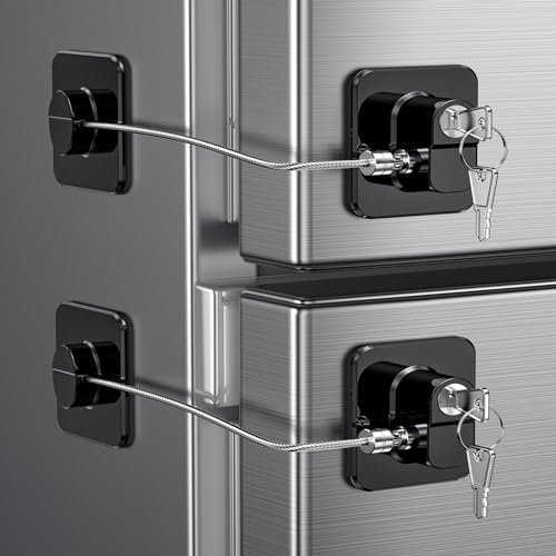 2 Pezzi Blocca Bambini per Frigorifero e Cassetti, Blocca Chiusura Cassetti con Potente Adesivo, Sicurezza Chiudi Cassetti Bambini per Frigorifero Armadietto, Cassetto, Armadio (A-Nero-2Pezzi)