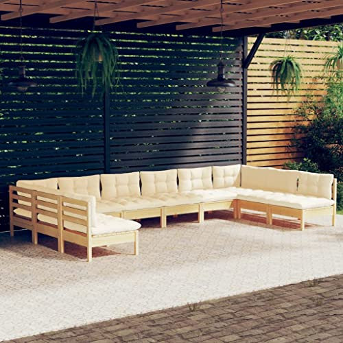 DYRJDJWIDHW europaletten,gartenmöbel Set,palettenkissen,10-TLG. Garten-Lounge-Set mit Creme Kissen Massivholz KieferGeeignet für Garten, Swimmingpool, Wohnzimmer, Terrasse