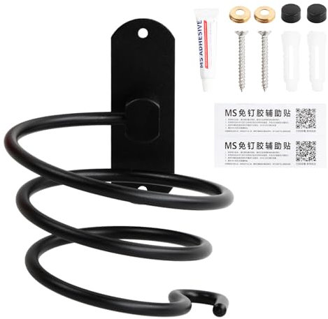 Porta Asciugacapelli da Parete, Porta Phon da Muro, Supporto per Asciugacapelli da Bagno, Portaphon, con Colla e Viti Senza Perforazione, Supporto Phon, Appendi Phon Adesivo per Toilette (Nero)