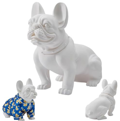 Blazea Schaufensterpuppe Hundeschaufensterpuppenfigur PVC, Sitzendes Modell Einer Französischen Bulldogge für Die Kleiderausstellung, Realistische Hundestatuen | Innendekorationen (Color : White)