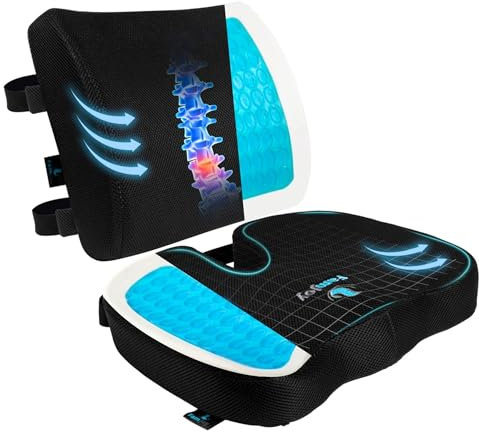 Famjoy Premium Gel Memory Foam Seat & Back Cushion – Lumbar & Coccyx Support for Office, Car & Gaming Chair – Ultimate Comfort & Posture Relief