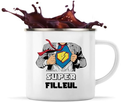 Planetee Tasse métallique Super Filleul | Mug Émaillé Métal Timbale Camping et Randonnée Famille Cadeau Noël Anniversaire Homme