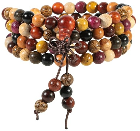 Nupuyai Holz 108 Perlen Mala Armband Damen Herren buddhistische Gebetskette | Holzperlen Armband, Tibetische Gebetskette, Wickelarmband Meditation Reiki Schmuck für Frauen Männer