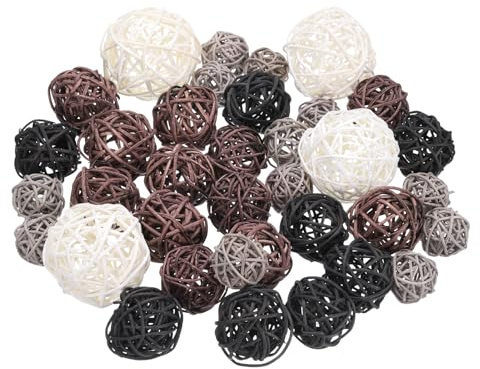 sourcing map 72 Pcs Wicker Rattan Balls, 1.2 1.6 2 2.4 Wood Decorative Balls Vase Fillers for Centerpiece Bowl Orbs Fillers Tree Wedding Home Decor, Light Gray/Coffee/Black/White