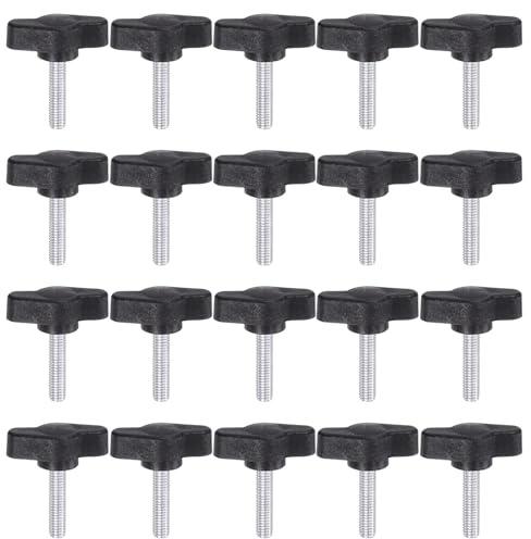 QUARKZMAN 20 Stück Rändelschrauben mit T Flügelknöpfe M5 x 20mm Kunststoff T-Kopf Gewindebolzen Klemmschraube Flügelschraube Haltegriffe 27mm Klemmknopf Daumenschrauben für Maschine, Schwarz