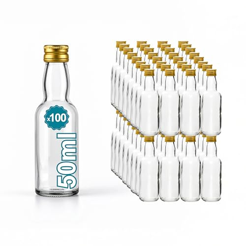 100 Mini Bouteilles en Verre 50ml 5cl pour Alcool - Mignonettes Vides Idéales pour Cadeaux de Mariage, Whisky, Rhum, Sauce - Petites Fioles pour Invités, Petit Pot en Verre, Cadeau Unique