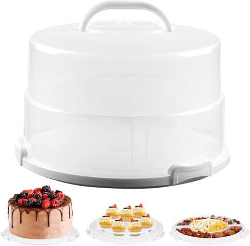 12in Extra Large Cake Carrier with Lid and Handle, Holds up to 12 round 7 high cake, Portable Cake Container for Transport Pies, Cupcakes, Cakes and More