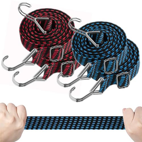 Lot de 4 tendeurs réglables en Caoutchouc avec Crochets, 3 cm x 100 cm, avec Crochets, tendeur à Bagages, tendeur en Caoutchouc avec Crochets, pour Camping, Moto, Transport de Voiture, vélo