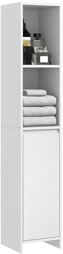 HOMCOM Meuble Colonne de Salle de Bain Armoire Haute Placard de Rangement en Bois Blanc avec 1 Porte et 2 étagères Bathroom Cabinet 30 x 30 x 160 cm