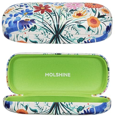 molshine Solglasögonfodral med hårt skal, bärbart stort glasögonfodral med tyg för kvinnor och män, när du reser och på jobbet, Gul blomma, M