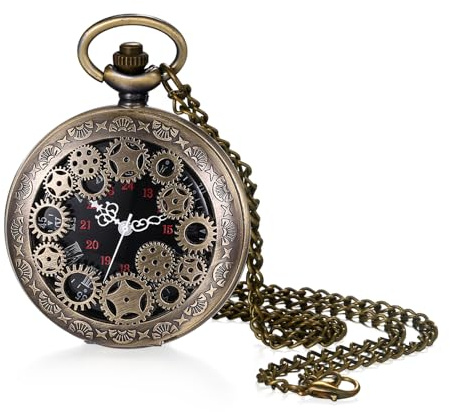 JewelryWe Vatertagsgeschenk Taschenuhr Herren Retro Flugzeug/Eule/Indianer Alter Mann/Kreuz Kettenuhr Analog Quarz Uhr Anhänger mit Halskette Kette Bronze Geschenk für Männer