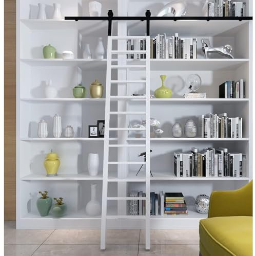 TWHZSAI Schiebeleiter-Hardware-Kit für Bibliotheksleiter, Rollleiter-Hardware, 3,3–19,7 Fuß Schiene/Schienen-Obermontage (ohne Leiter), rustikale Schiebeleiterschiene aus schwarzem Stahl für Zuhause
