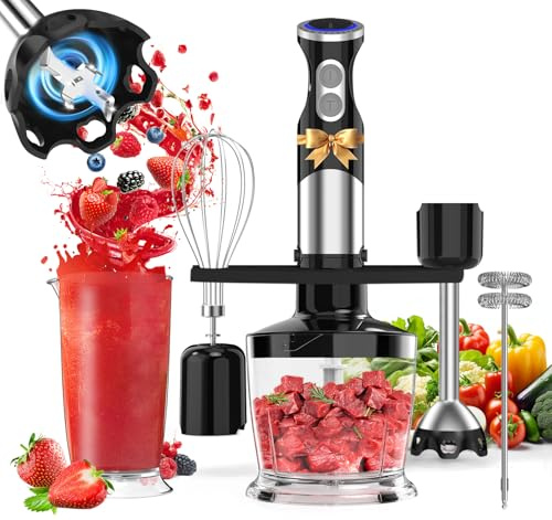 Electric Stick Hand Blender Handheld - 1100W 5-in-1 Immersion Stick Blenders for Kitchen Soup with 12 Speed, Turbo Boost, Chopper, Beaker, Whisk and Milk Frother for Milkshake Puree Smoothie Baby Food