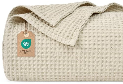 PHF 100% Baumwolle waffledecke Kuschedecke 220x240cm, leicht & atmungsaktiv, perfekt für das ganze Jahr - Oeko-TEX® Zertifiziert - Hotelwäschequalität - Ideal für Sofa Couch Bett, Linen