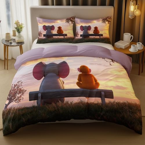 Bettwäsche Set Cartoon Freundschaft Sonnenuntergang Orange Lila, Microfaser Wendebettwäsche Weich & Bügelfrei Bettbezug Mikrofaser Mit Kopfkissenbezug Mit 2 Reißverschluss 80X80Cm 220 cm X 240 cm