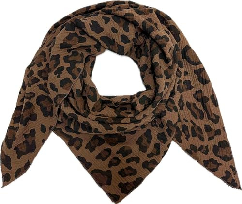 Leopard Dreieck Schal aus 100% Baumwolle Frühling Unisex Uni Fashion Stola Tuch Übergangszeit Italy Sommer Strickschal Strick Tuch Leo (Chocolate)