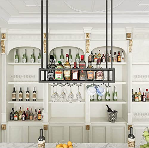 YQYQMZDP Hängendes Weinflaschenregal, Decken-Flaschenregal, Küchenbar-Weinflaschenregal mit Kelch- und Stielglas-Flaschenregal, dekoratives Regal aus schwarzem Metall, höhenverstellbar (Größe: 80 x 2