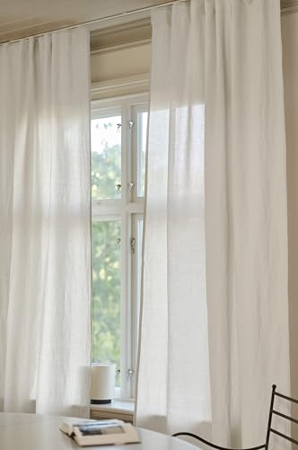 Jotex LINA Linen-Mix Multifunktionsgardine 2er-Set, Hochwertige Halbtransparente Leinen und Baumwolle Gardinen (2er-Pack) - Naturweiß, 135 x 250cm