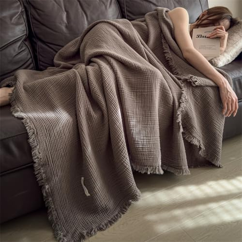 TBBFGTL Sommer Blanket,Baumwolle Decke [150x200cm] Leichte Atmungsaktive Wohndecke für Couch Wohnzimmer, Flauschige als Sofa Travel Blanket oder Überwurf(Dunkelbraun)