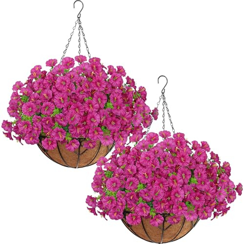 ASTNIC 2Pcs DIY Chain Artificial Hanging Baskets Outdoor Artificial Flowers | Faux Eucalyptus Morning Glory Fake Hanging Plant Spring Silk Flowers DIY Chain Hanging Basket for Garden Ornaments Outdoor