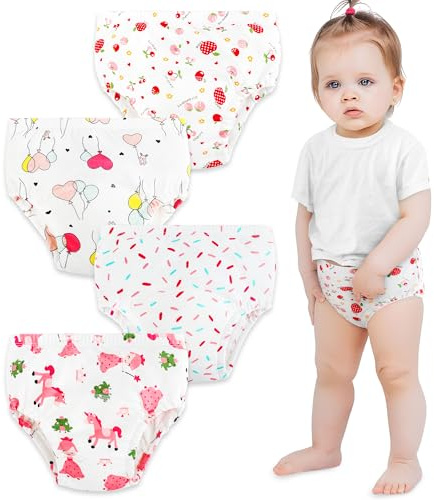 UNIFAMILY Potty Training Pants Girls Cotton Reusable Training Pants for 2-3 Years Girls Training Underwear for Toddlers, 3 Years, 4 Pack Pink