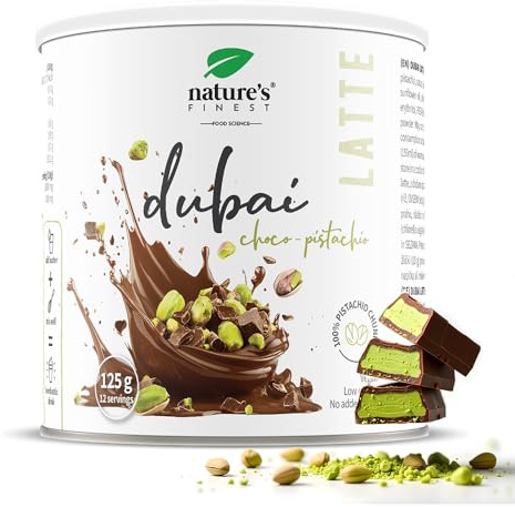 Nature's Finest Dubai Latte, en Polvo 125 g | latte estilo chocolate Dubai con pistacho, cacao, inulina y chlorella - endulzado con eritritol - vegano