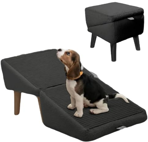 Generisch Pet Ramp, rutschfeste Klappbar Hundetreppe Für Kleine Hunde, Faltbare Leicht Hunderampe, Haustierrampe,Faltende Hundestufen Für Hochbett Und Sofa, Für Bett Couch,Schwarz