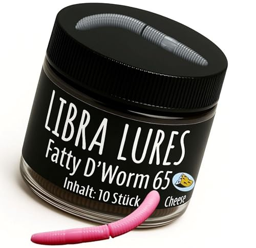 Libra Lures Fatty D`Worm 65mm Forellenköder Supersoft | 10 Stück | Aroma: Käse | Farbe: 017/ Bubblegum | Gummiköder | Forellenköder Neuheiten | Erfolgreicher Forellen Angeln mit dem Fatty