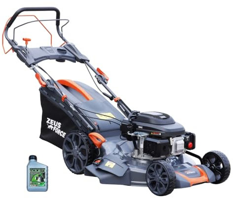 ZEUS FORCE Tosaerba termico 196 cm³ autotrafitto a benzina – Funzione Mulching, larghezza di taglio 56 cm – Vassoio 70L – Altezza di taglio 6 posizioni