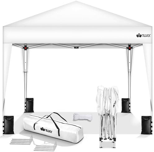 tillvex Gazebo 3x3m impermeabile | Gazebo pieghevole pop-up regolabile in altezza | Tenda da giardino protezione UV 50+ | Tenda Padiglione con borsa (Bianco)
