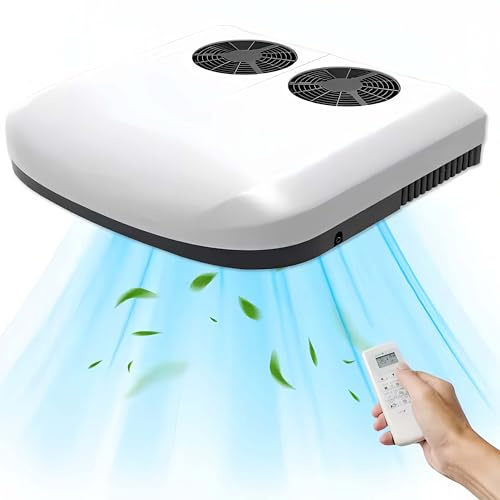 PRMTYUP Climatizzatore da Tetto per Camper 12v, Climatizzatore per Camper 8500 Btu 12 Volt, unità di Climatizzazione A Doppia Ventola per Camper, Raffreddamento Rapido,Bianca,12V