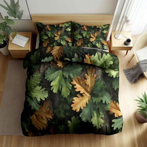 Generico Copripiumino Matrimoniale Verde per Bambine e Bambini 180 × 220 cm, Copripiumino Stampato Reversibile 3D Foresta Mimetico - Set di Biancheria da Letto per Bambini e Adulti