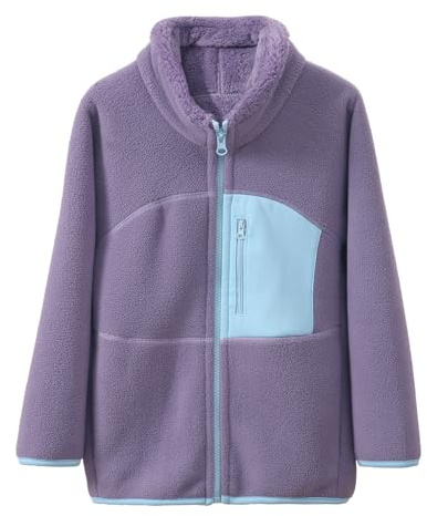 FEOYA Fleeceväst för flickor, fleece, långärmad pojkjacka, vinter, teddy, barnväst, utomhus, mjuk gilet med ståkrage, fluffig fleecejacka, fodrad, mode, höst, vår, ljus, brun, 3–15 år, mörk lila, 12