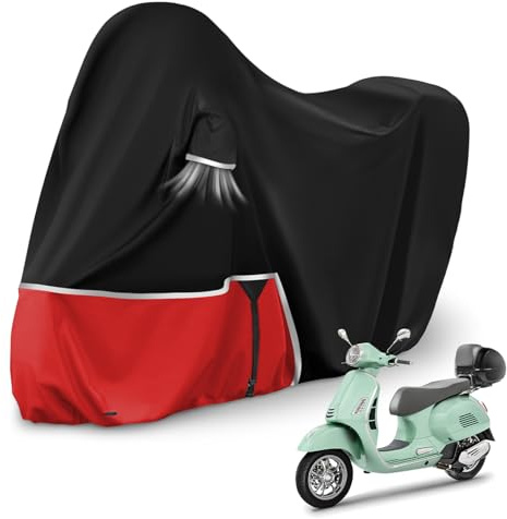 Funda para Moto para Piaggio Vespa GTV GTS GT60/125/200/250/300 | (con Maletero), Tela Oxford 420D Funda Moto Exterior Impermeable Funda Vespa 200 Vespa 125, Negro y Rojo
