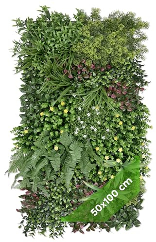 JELLE & JACOB Künstliche Pflanzenwand Indoor & Outdoor, Blumenwand Evergreen, 50x100 cm, pflegeleicht & langlebig - für Wohlfühl-Atmosphäre, Kunstpflanzen Wand, Green Wall, Pflanzen Wand