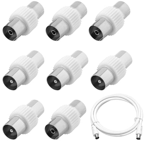 Miiqxx 8 PCS TV Aerial Coaxial Cable Connectors,4x Male and 4x Female Connectors for Seamless Signal Transmission,Premium Nickel Plated Coaxial TV Aerial Connector Kit RF Coax Aerial Adapters