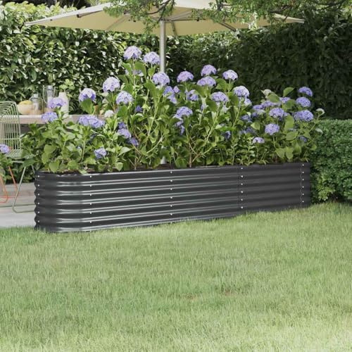 Letto Rialzato in Acciaio Verniciato a Polvere, Design Ovale con Supporti Interni, Cassone per Orto Rialzato, Aiuola Rialzata da Esterno, per Giardino e Balcone, Colore Antracite, 224 x 40 x 36 cm