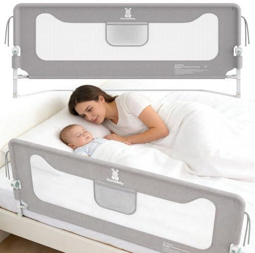 Verdego Rausfallschutz Bett 150 cm, Rausfallschutz Boxspringbett Klappbar, 300D Oxford Stoff, Luftiges Netz, Bettschutzgitter Höhenverstellbar, Bettgitter Rausfallschutz Einfache Montage, Grau