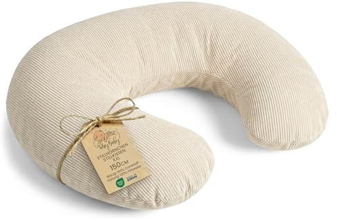 Amningskudde baby Premium 150 cm C-form nyfödd Nursing Pillow – avtagbart Manchester-överdrag ergonomisk tvättbar spädbarn amningsstöd mjuk bekväm halvmåne Oeko-Tex Ljusbeige