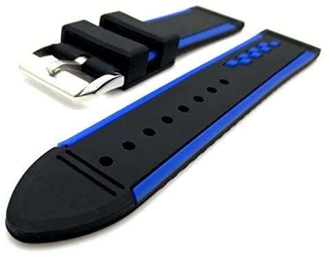 DSGVFNE 20mm 22mm dubbel färgglada Watchband Silicone Rubber Watch Straps Waterproof Sport for kvinnor Herrklocka '(Blue,20mm)
