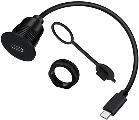 YINGAYOU Cable USB C Montaje Panel 5Gbps Alargador USB C Macho a Hembra 5V 3A con Tapa Impermeable para Coches, Barcos, Motos (0.3 m/1 ft)