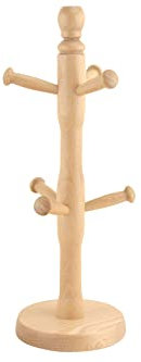 apollo THE HOUSEWARES BRAND Beech Mug Tree, Cup Stand, Tea and Coffee, Natural Wood, Holds 6 Mugs, Natural