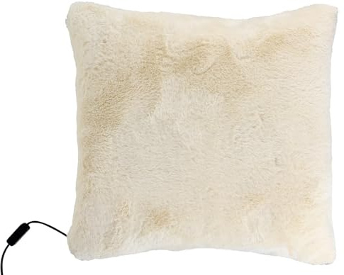La Chaise Longue iCoon 38-2S-002 Coussin Masseur Shiatsu Fausse Fourrure Beige Double Système de Massage à Mouvement Circulaire avec 4 Têtes Massantes Chauffantes à LED Infrarouge H13 x 40 x 40 cm