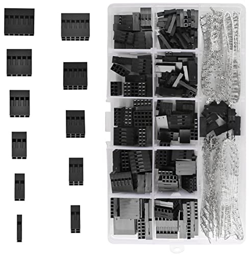 620 Pcs 2.54mm Pitch 1 2 3 4 5 6 Pin JST SM Housing Connector Dupont Male Female Pin Header Crimp Terminal Connector Assortment Kit with a Clear Plastic Box