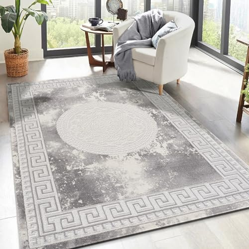 SANAT Teppiche für Wohnzimmer - Teppich Grau, Kurzflor Teppich Modern, Öko-Tex 100 Zertifiziert, Größe: 80x300 cm