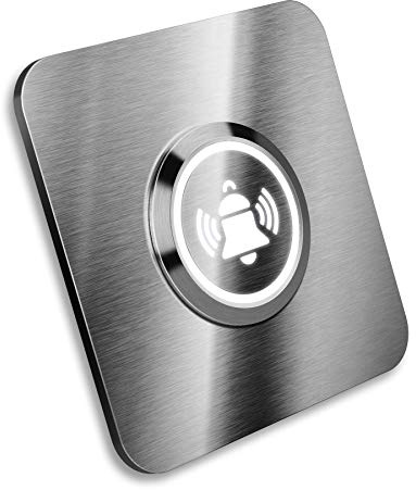 Plaque de sonnette de porte en acier inoxydable - Éclairage LED - Symbole de cloche - Carré et moderne (LED blanche)