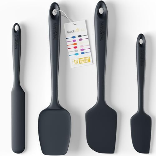 BakeRoyal Silicone Spatula Set - 4-Piece Rubber Spatulas Silicone Heat Resistant 600°F for Everyday Task - Seamless Design Kitchen Spatulas for Nonstick Cookware - Black