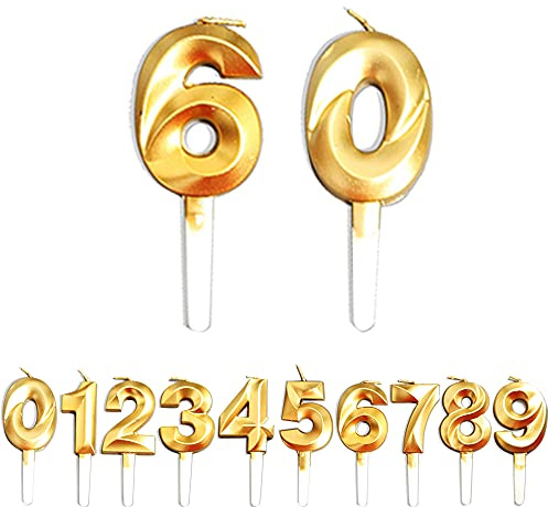 Geburtstag Zahl Kerzen, 0/6/60 JJubiläumstorten Dekoration, Gold Nummer Geburtstagskuchen kerzen, Kuchen Dekoration für Geburtstag Party Hochzeit Jahrestag Abschlussfeier Feier Lieferungen