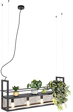 Qazqa Esstisch Industrie Pendelleuchte, Pendellampe - Cage Rack - Schwarz, Rechteckig, 4-flammig, 100cm, Ideal als Esszimmerlampe und