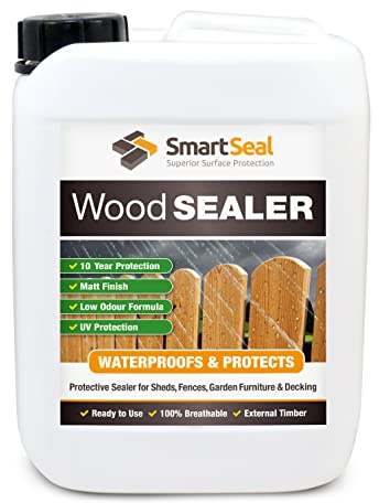 SmartSeal Wood Sealer - 5L - Clear Protective Wood Sealer for Exterior Use. Rain Repellent Invisible Waterproof Sealant for Wooden Fences, Decking, Sheds & Garden Furniture